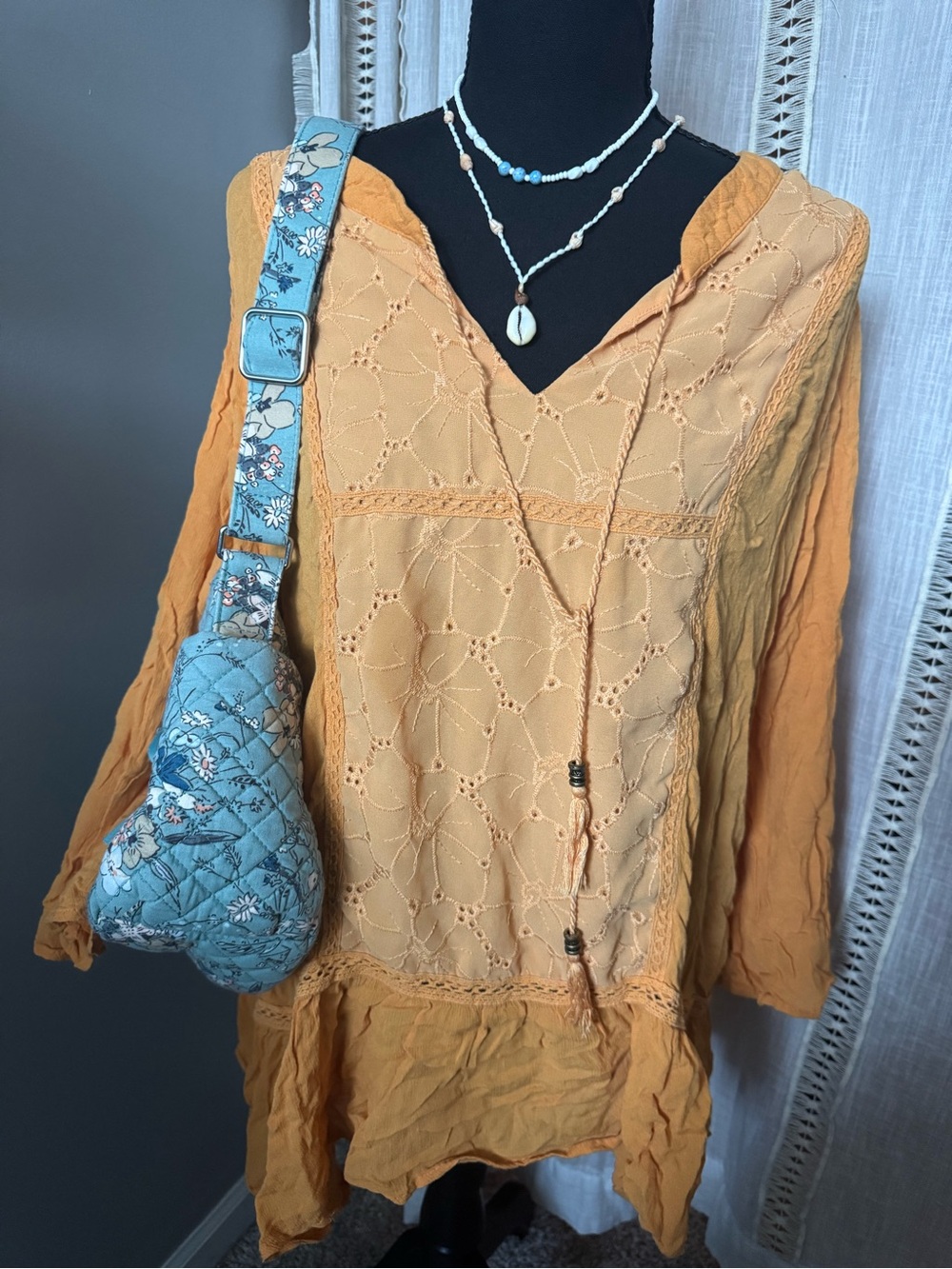 ONE WORLD Mustard Yellow Women's Boho Flowy Tunic